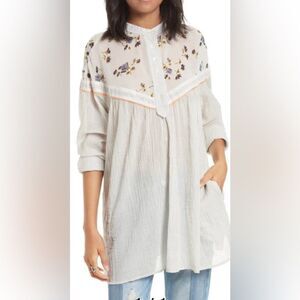 Free People Hearts and Colors Top Striped Floral Sheer Oversized White Medium